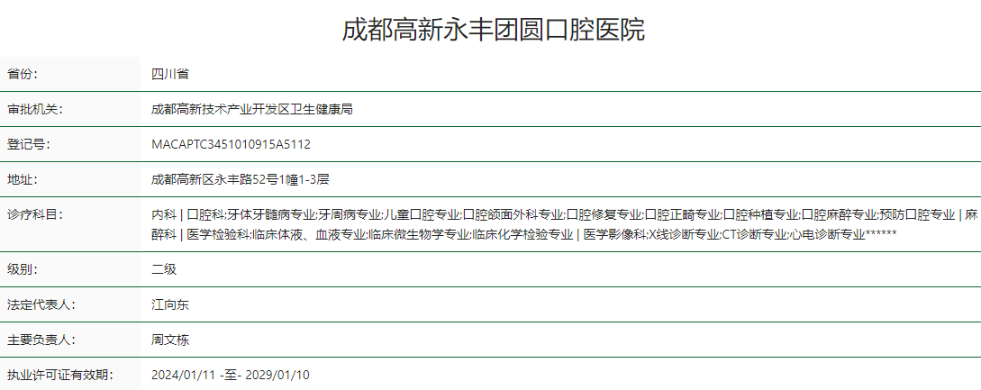 到成都团圆口腔医院（高新院区）找陈福生？院区地址先存好